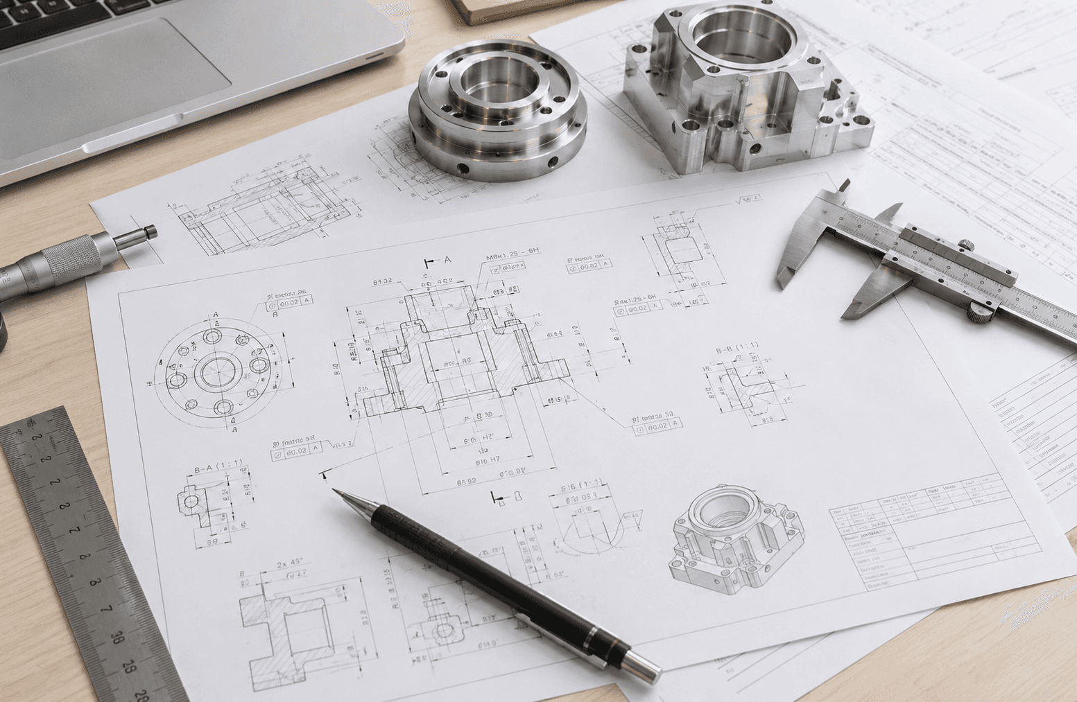 Engineering drawing with measurement tools prepared for an RFQ